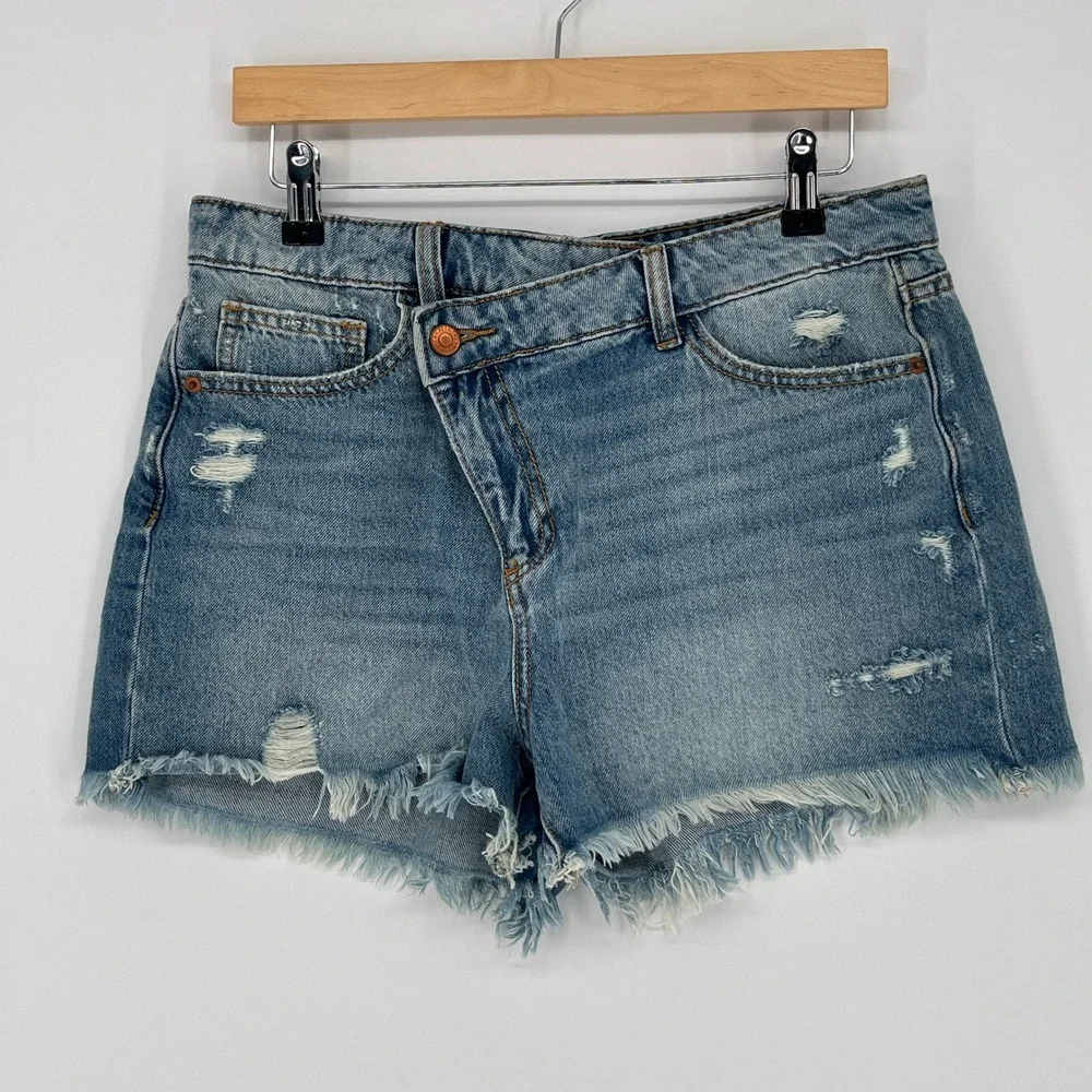 Altard State Sneak Peek Crossover Denim Shorts Distressed Frayed Wash‎ Blue M